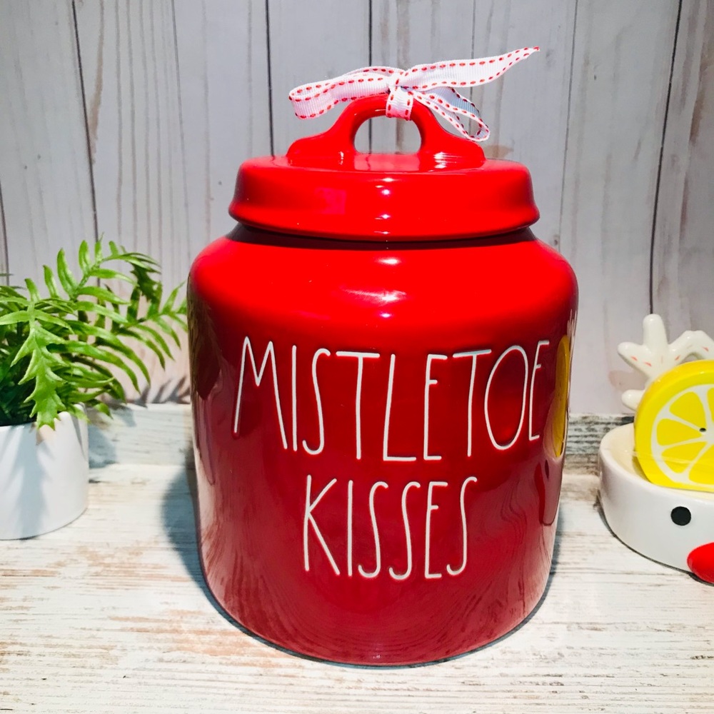 Rae Dunn MISTLETOE KISSED red large canister